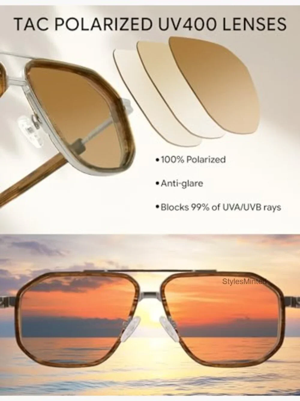 Polarized Aviator Sunglasses Acetate Men's UV Protection